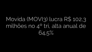 ​Movida (MOVI3) lucra R$ 102,3 milhões no 4º tri, alta anual de 64,5% 